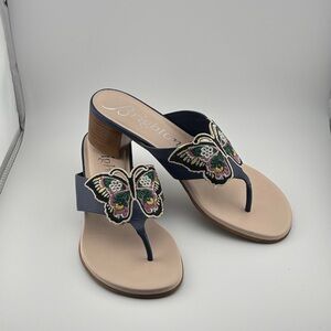 Brighton sandals multicolor butterfly embellished blue leather block heel 7.5 M